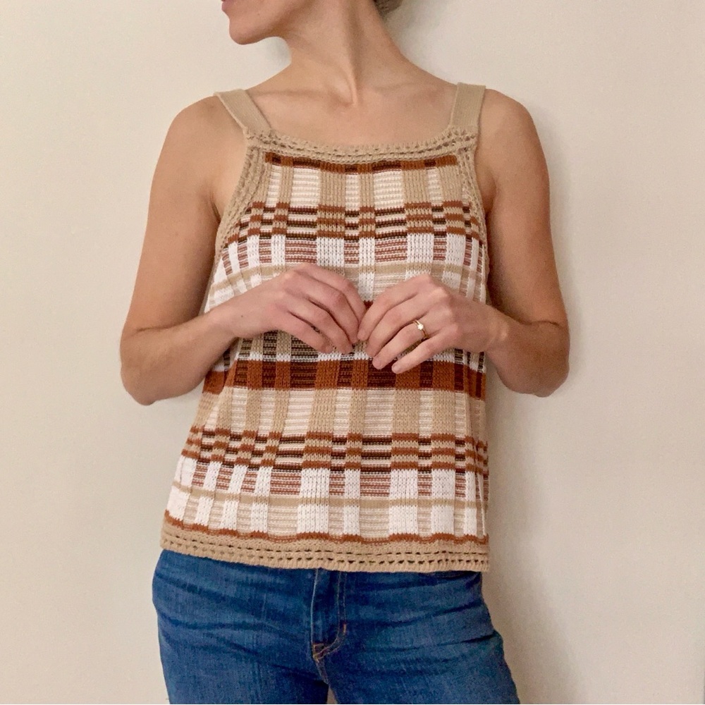 100% Cotton Banana Republic Knit Sweater Crochet Plaid Sleeveless Tank Top M